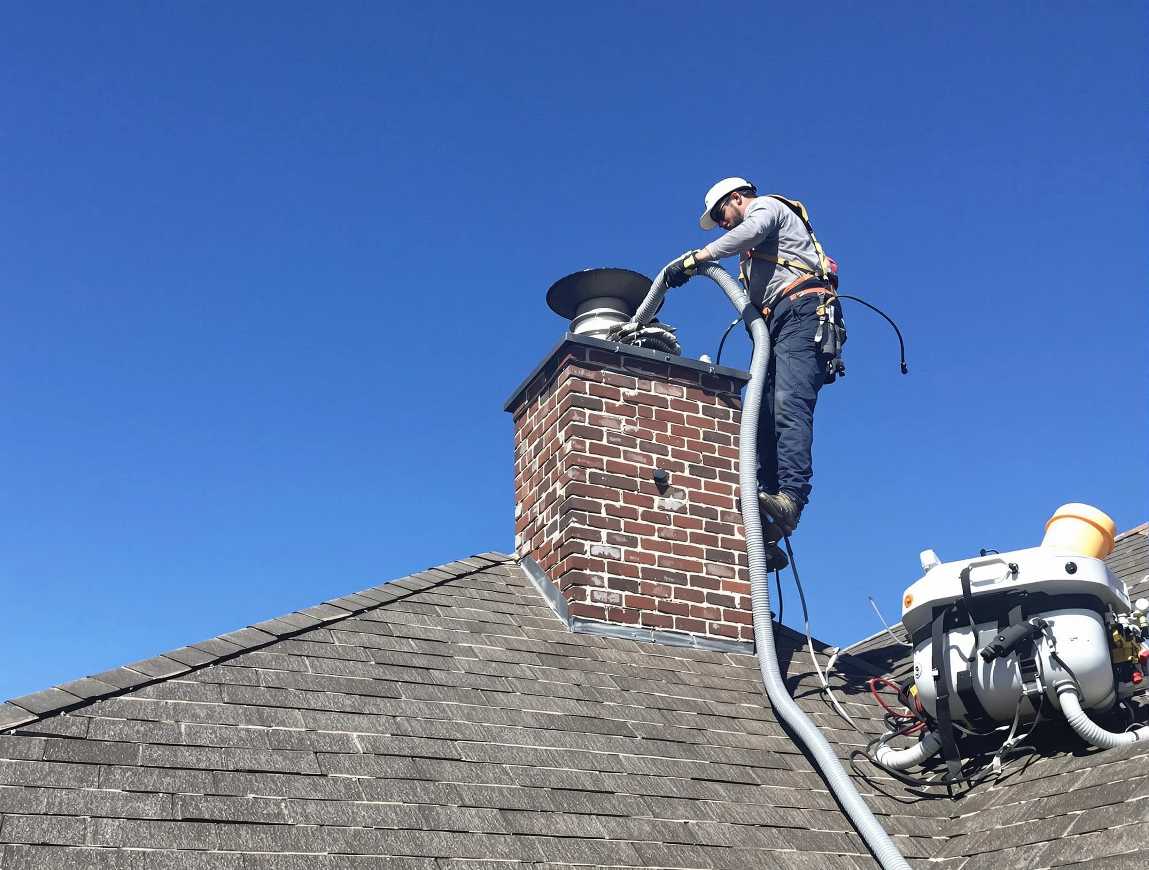 Dedicated Homeacre-Lyndora Chimney Sweep team member cleaning a chimney in Homeacre-Lyndora, PA