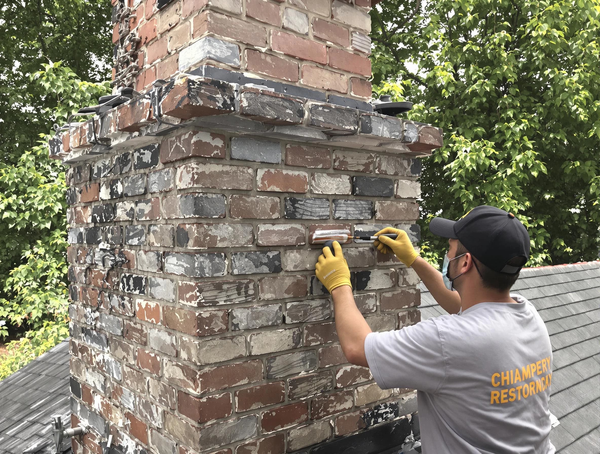 In-progress chimney restoration by Homeacre-Lyndora Chimney Sweep in Homeacre-Lyndora, PA