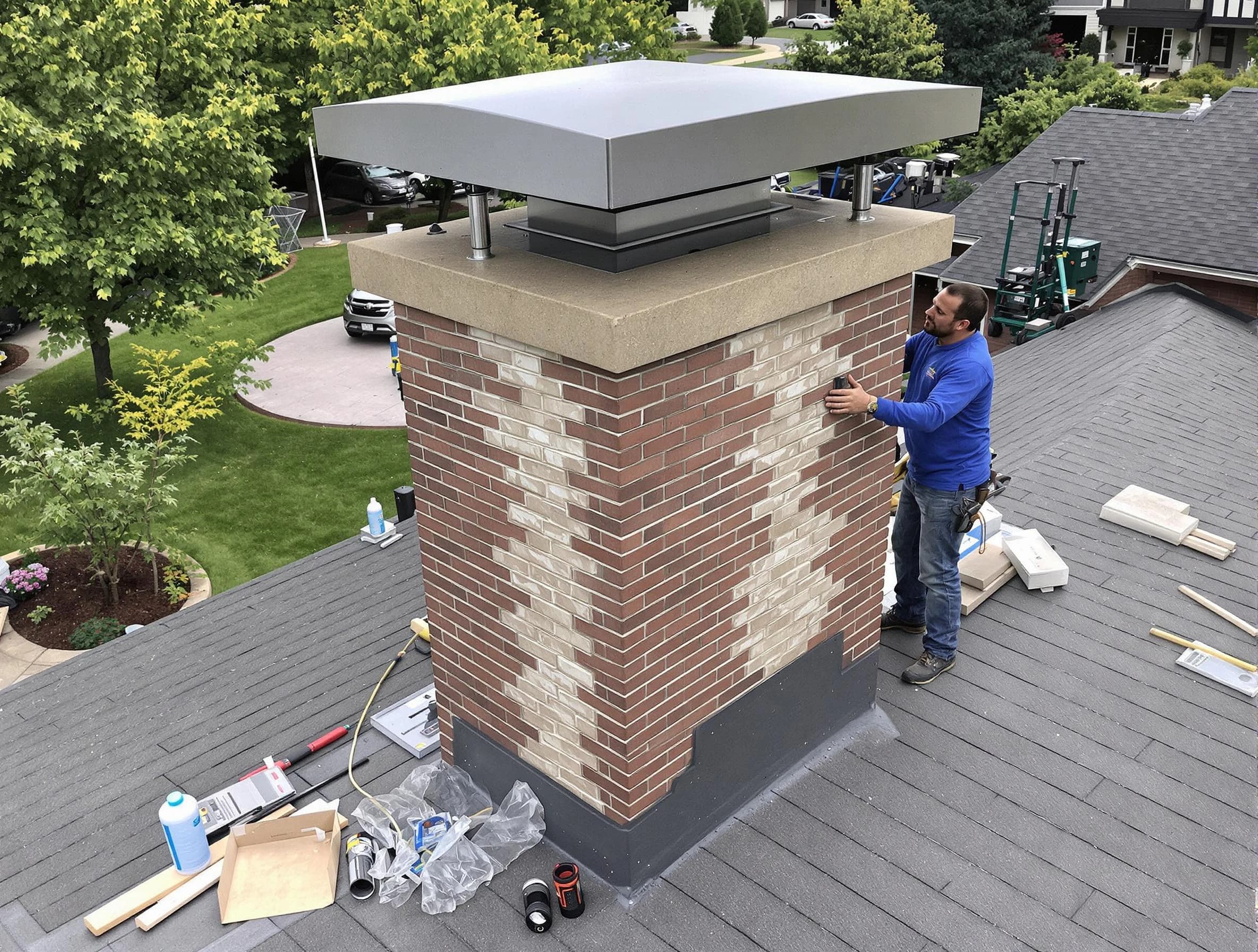 Homeacre-Lyndora Chimney Sweep team working on a custom chimney remodel in Homeacre-Lyndora, PA